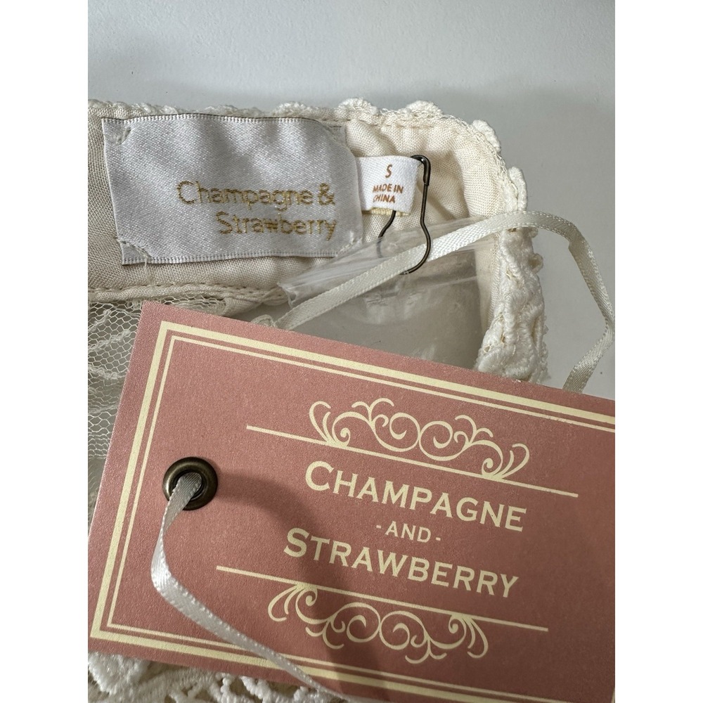 New Champagne & Strawberry Maxi Dress Women's Small Ivory Lace Wedding Romantic - Picture 4 of 12